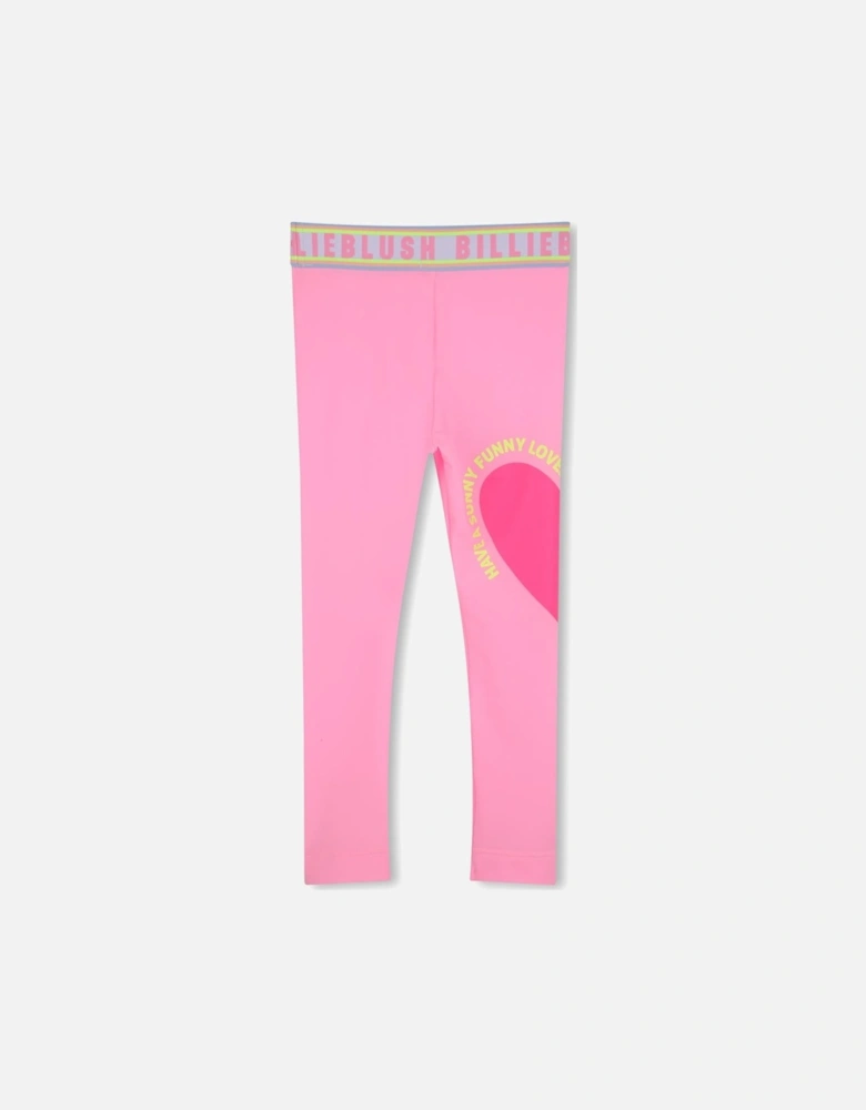 Girls Pink Heart Logo Waistband Leggings