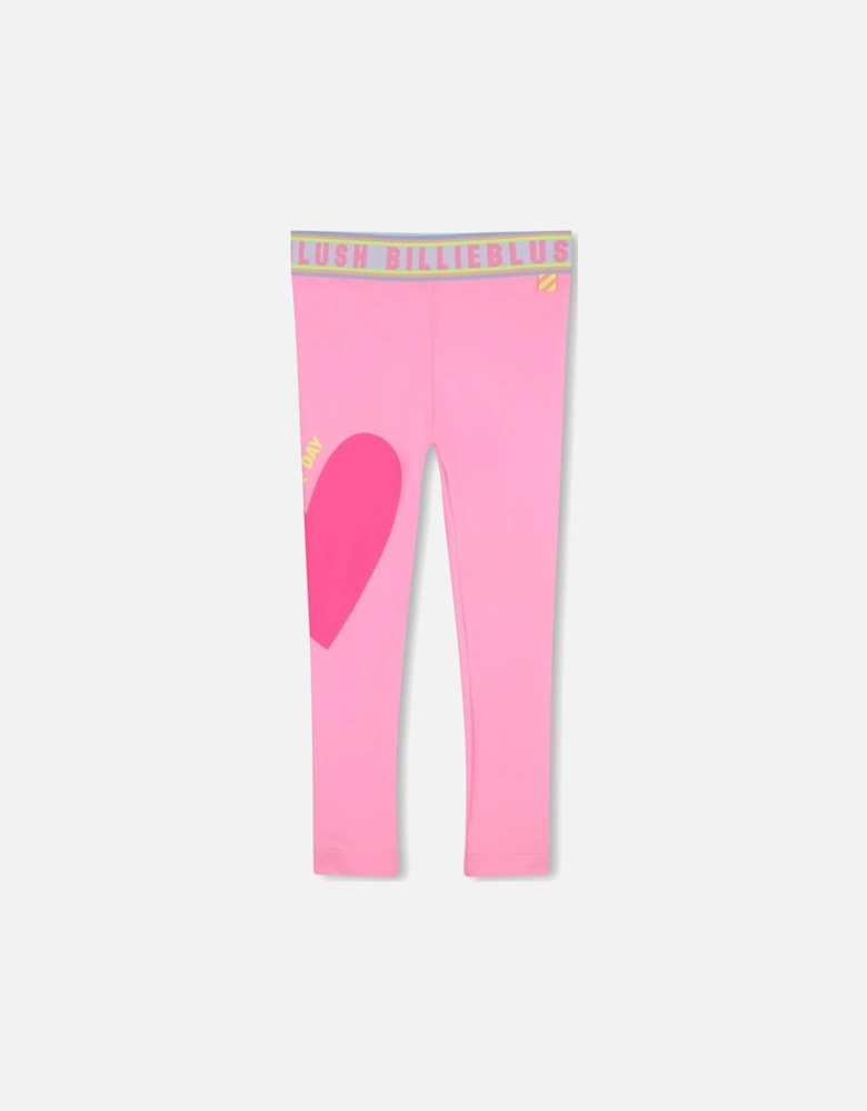 Girls Pink Heart Logo Waistband Leggings