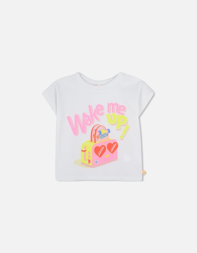 Girls White Multi Print T-Shirt