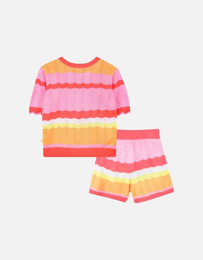 Girls Pink Multi Knit Crochet Short Set