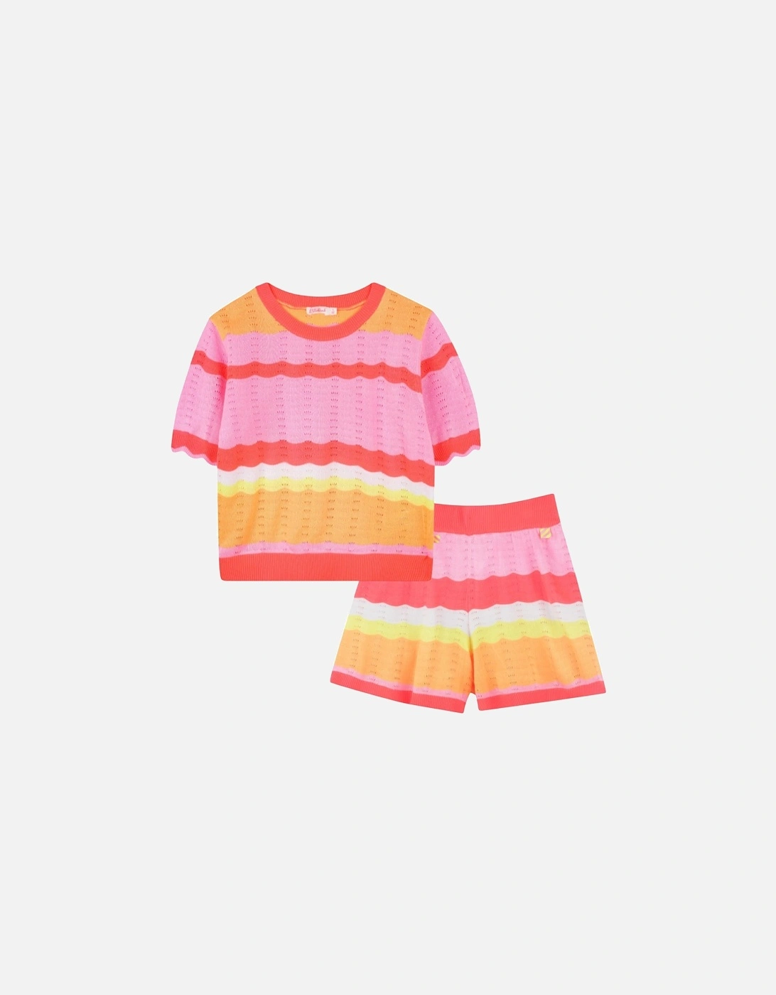 Girls Pink Multi Knit Crochet Short Set