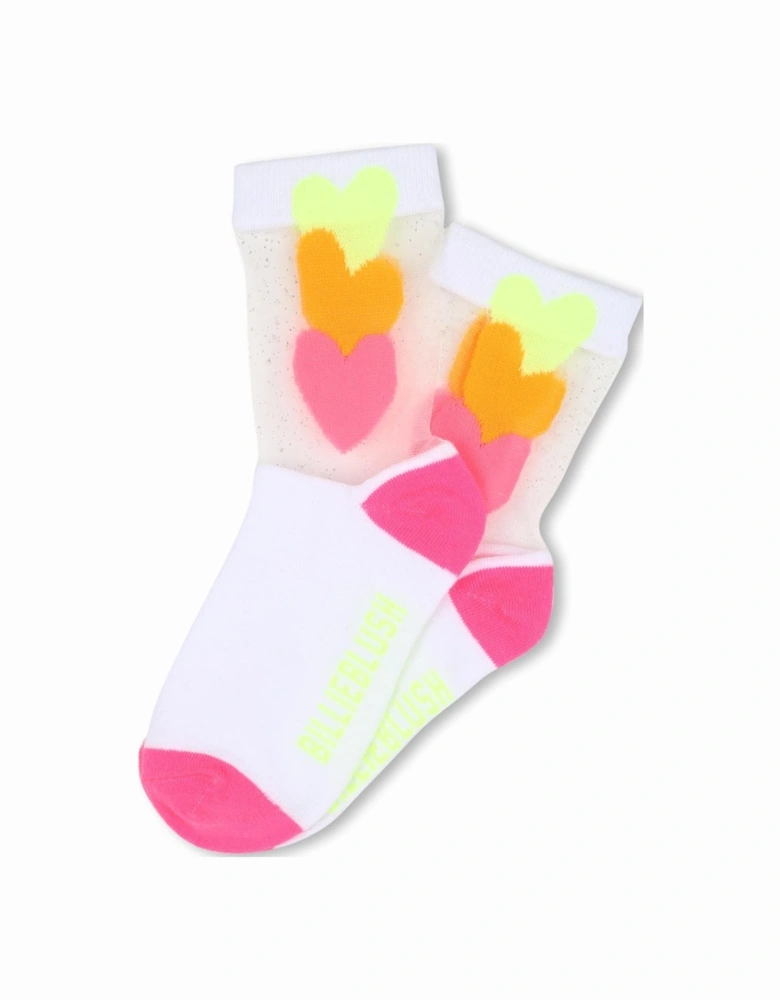 Girls Pink Mesh Heart Ankle Socks