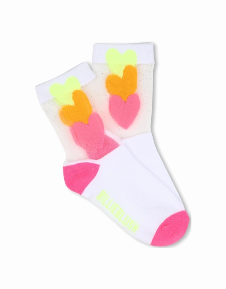 Girls Pink Mesh Heart Ankle Socks