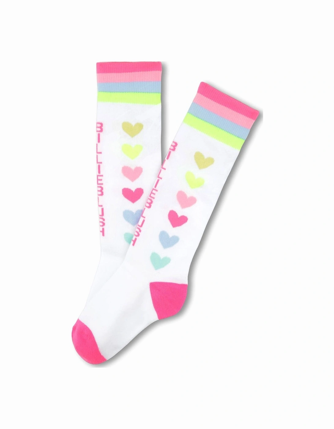 Girls White Multi Heart Knee Socks