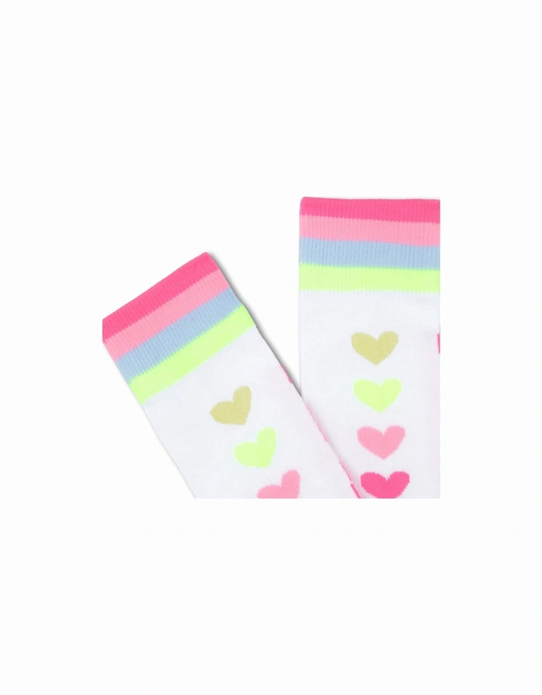 Girls White Multi Heart Knee Socks