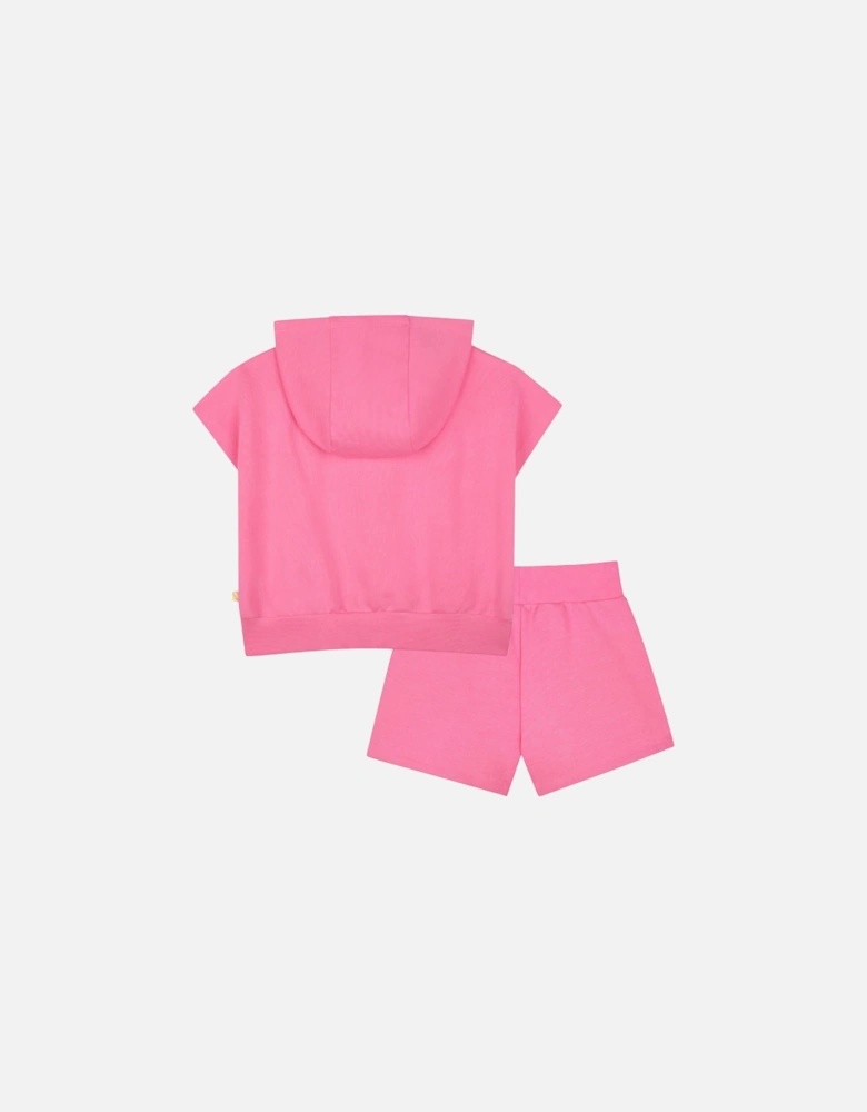 Girls Pink Hoody Short Set