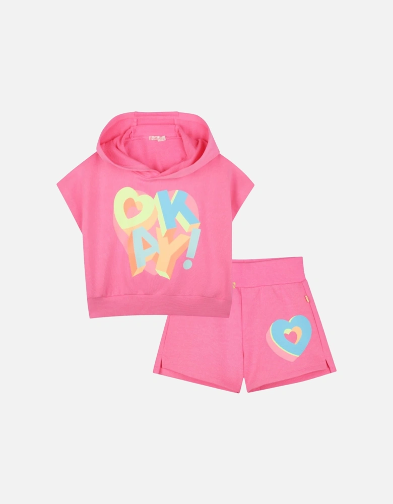 Girls Pink Hoody Short Set