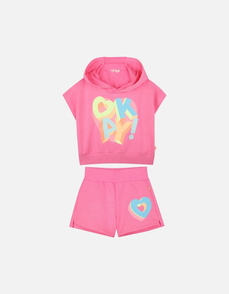 Girls Pink Hoody Short Set