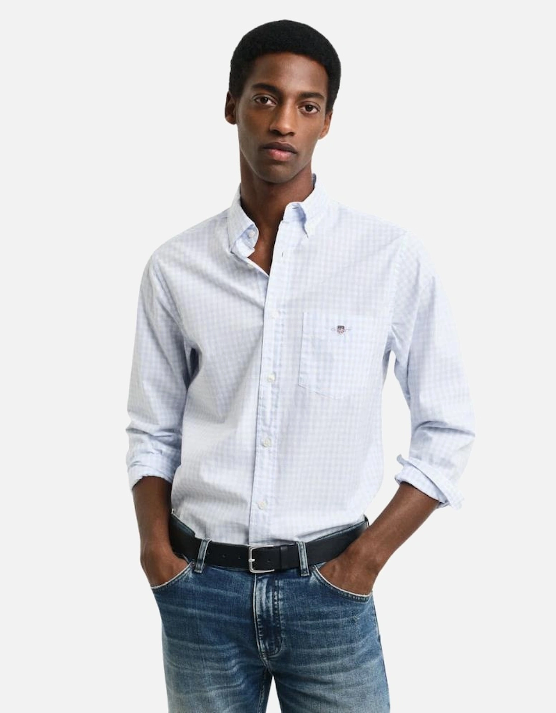 Reg Classic Poplin Gingham Shirt - Light Blue