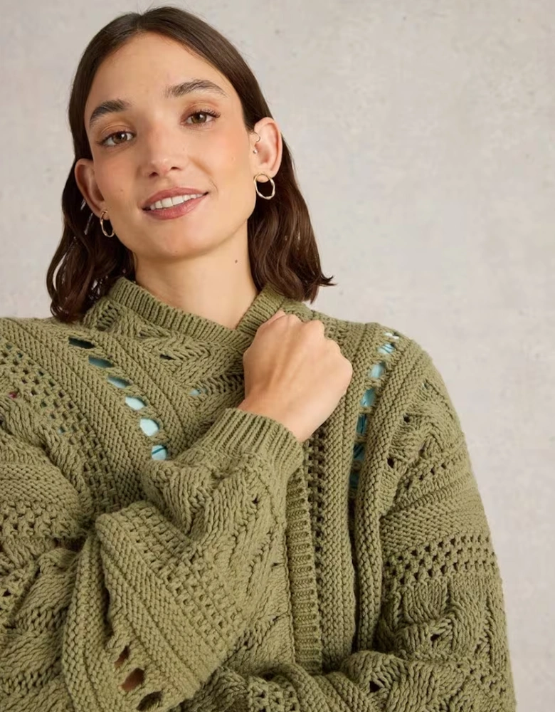 Women's Casey Crochet Cardi Khaki Green