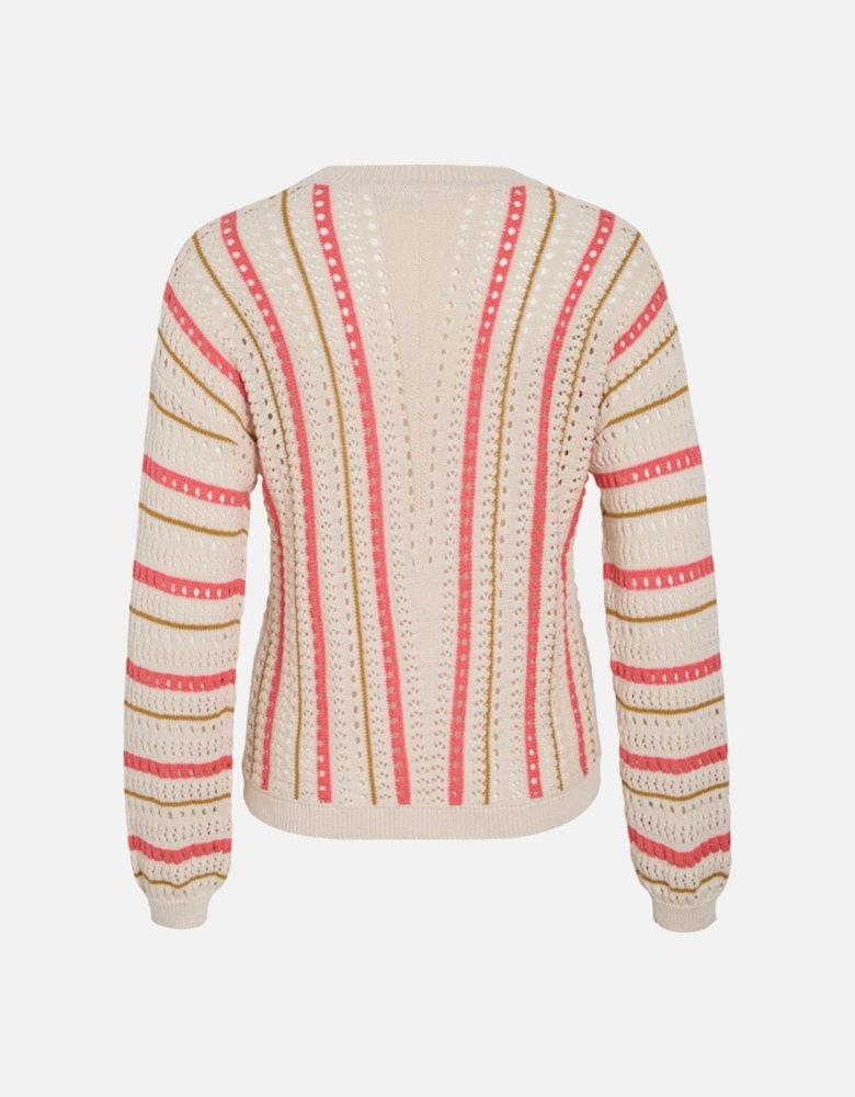 Marian O-neck Long Sleeve Stripe Knit Top Birch Wood Thrush/Dubarry