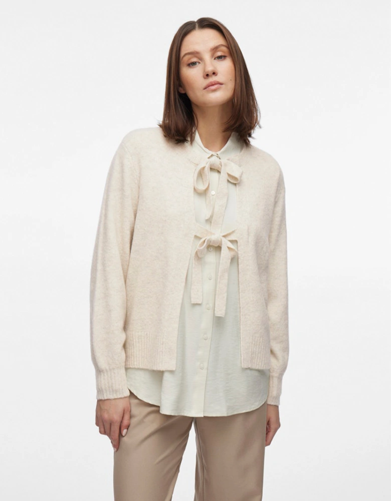 Ellie Long Sleeve Bow Knit Top Super Light Natural Melange