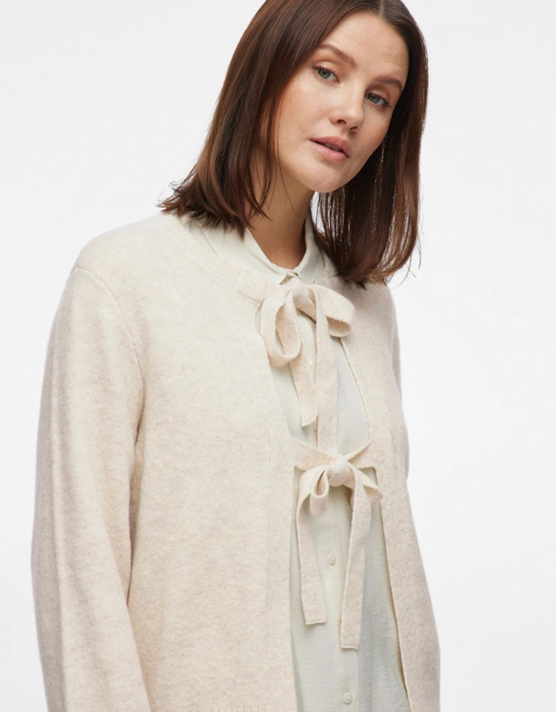 Ellie Long Sleeve Bow Knit Top Super Light Natural Melange