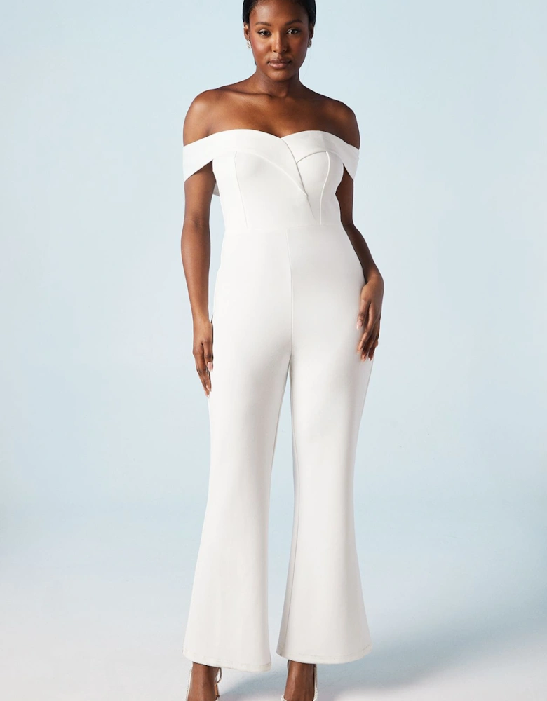 Sweetheart Stretch Crepe Bardot Bridal Jumpsuit