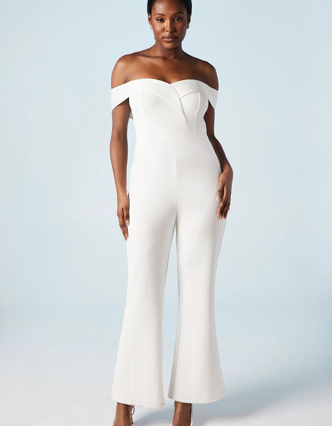 Sweetheart Stretch Crepe Bardot Bridal Jumpsuit, 6 of 5