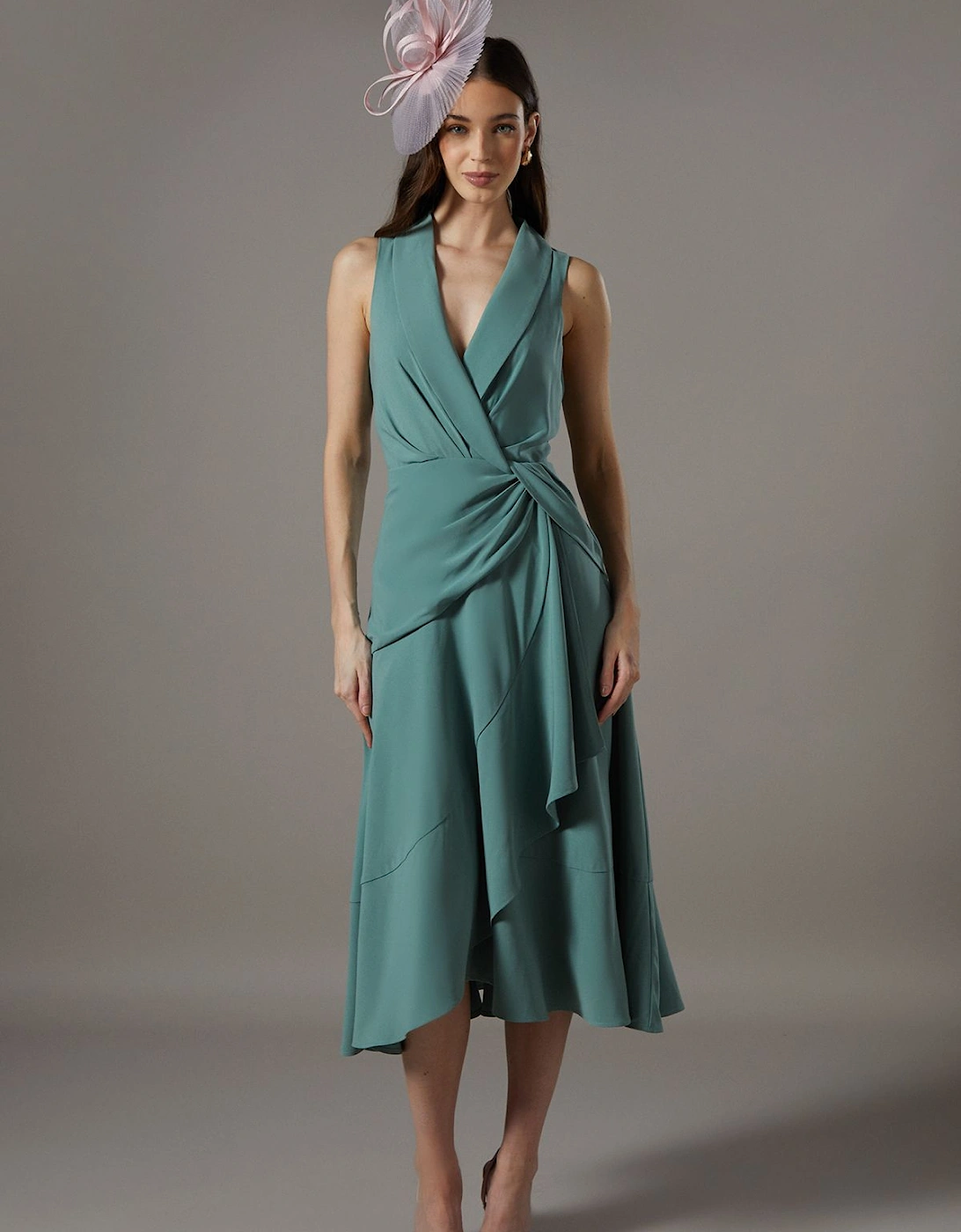 Shawl Collar Ruffle Hem Midi Dress, 2 of 1