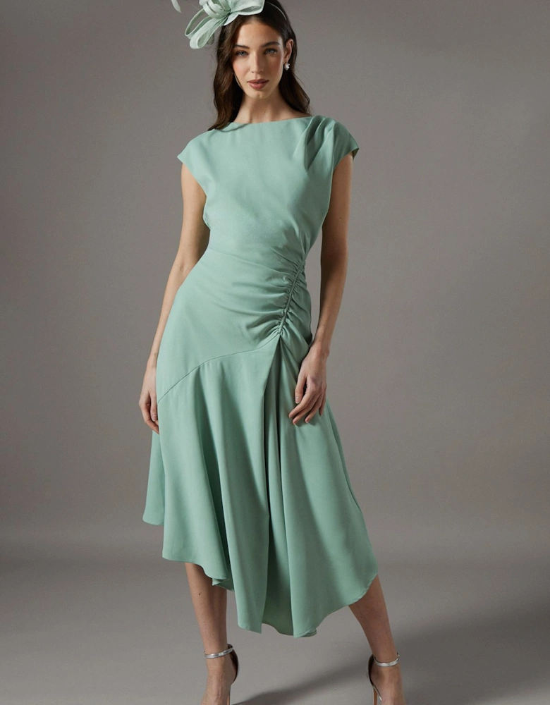 Drape Side Cap Sleeve Midi Dress