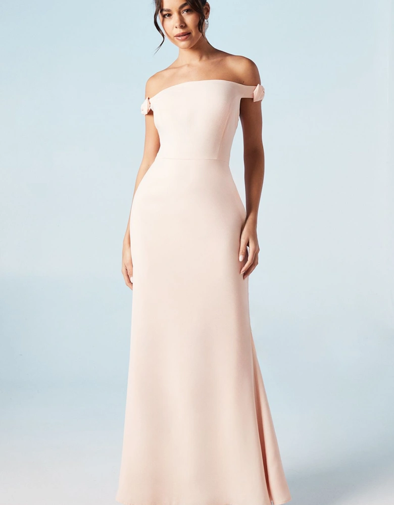 Bardot Bow Shoulder Crepe Fishtail Bridesmaids Maxi Dress