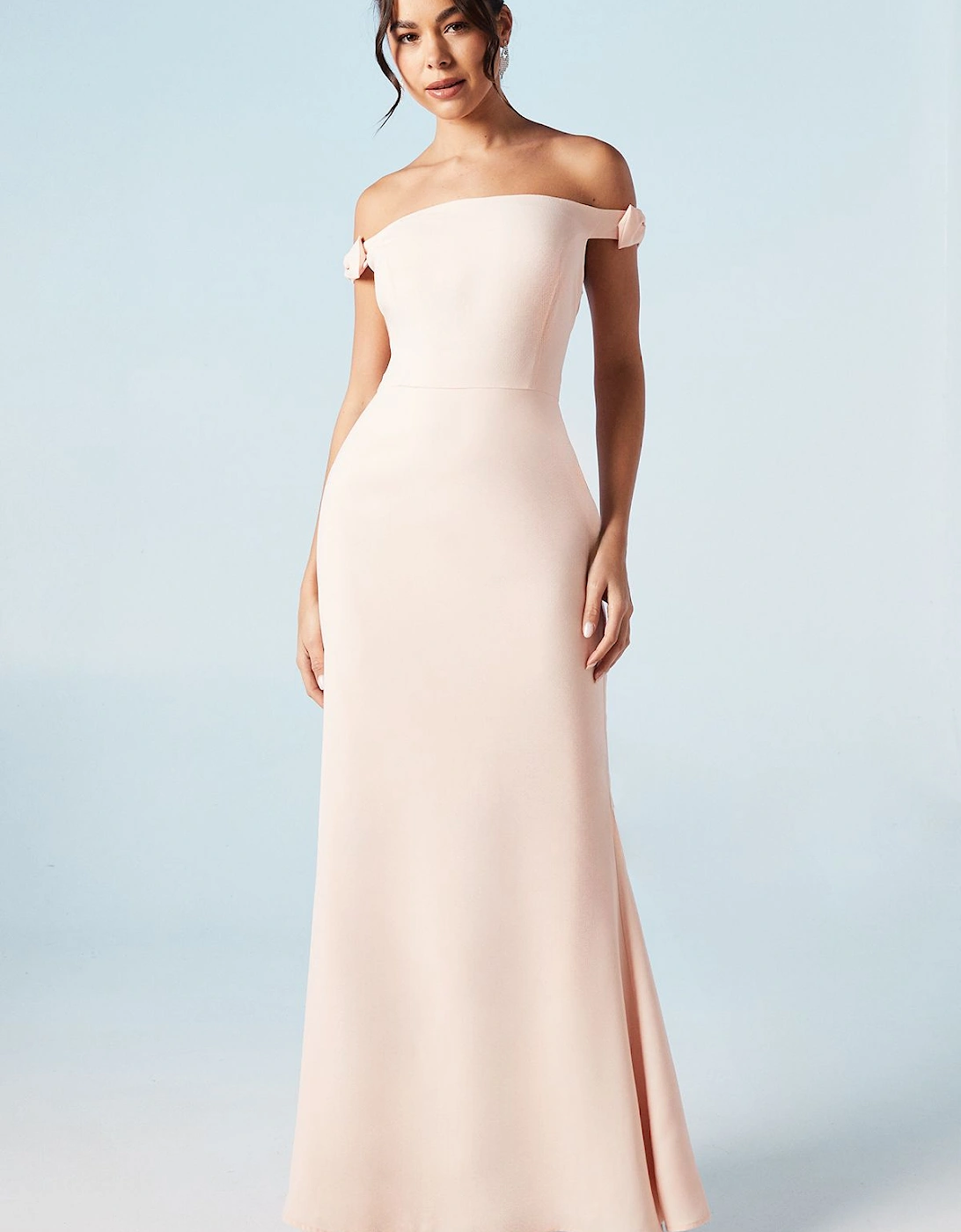 Bardot Bow Shoulder Crepe Fishtail Bridesmaids Maxi Dress, 6 of 5