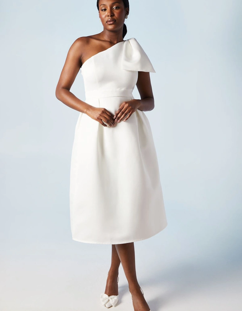 Statement Bow Bardot Bridal Midi Dress