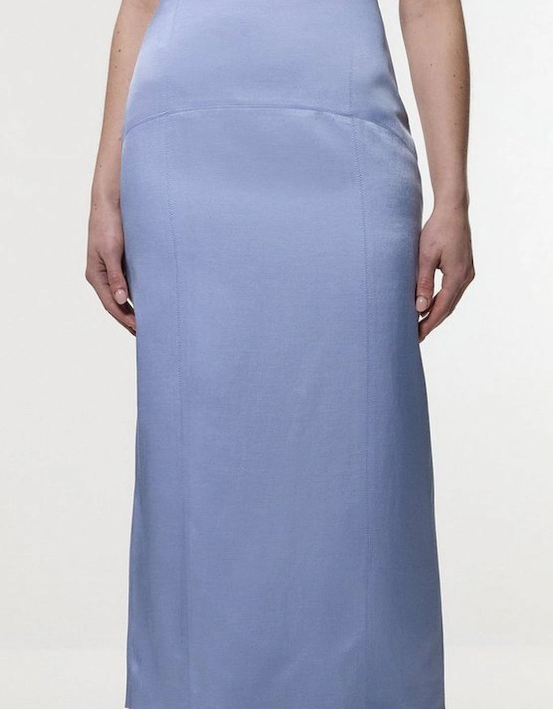 Premium Viscose Linen Tailored Column Midi Skirt