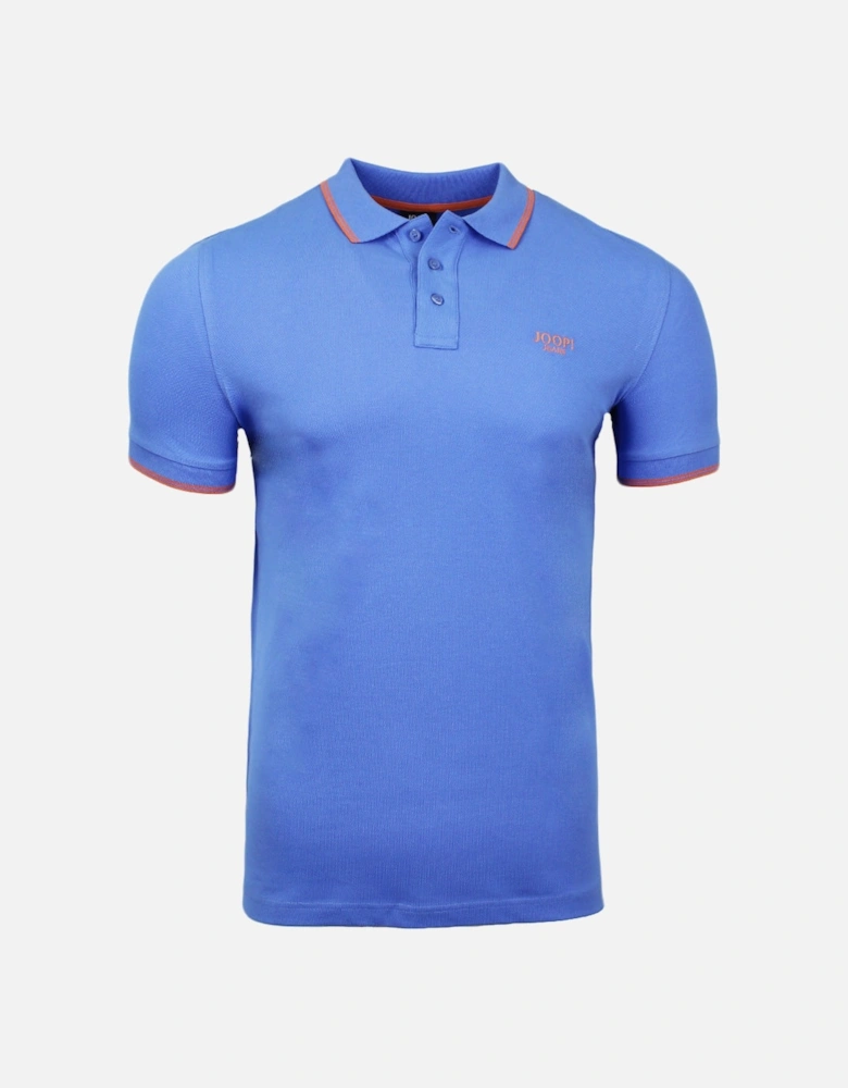 Jeans Contrast Collar Cotton Jersey Polo Shirt, Summer Blue