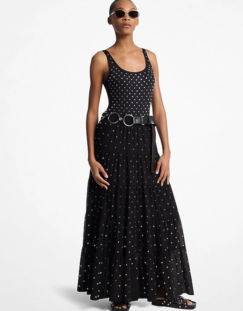 Studded Georgette Tiered Maxi Skirt