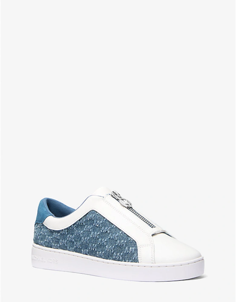 Keaton Logo Embossed Denim and Leather Zip-Up Sneaker