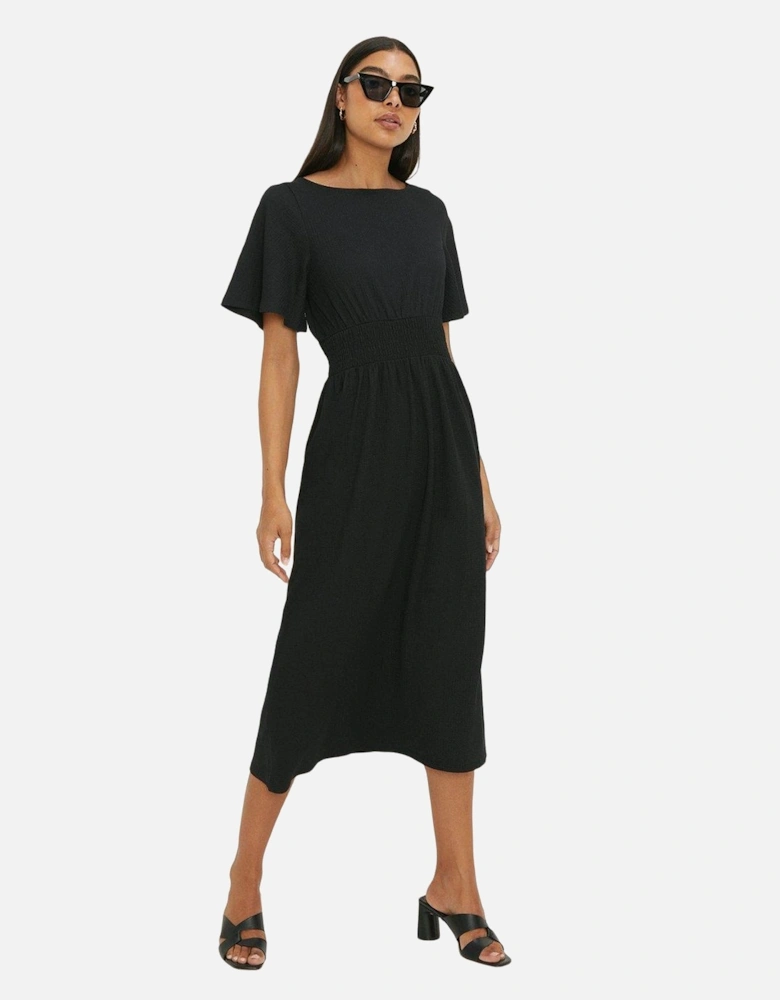 Womens/Ladies Shirred Waist Short-Sleeved Midi Dress