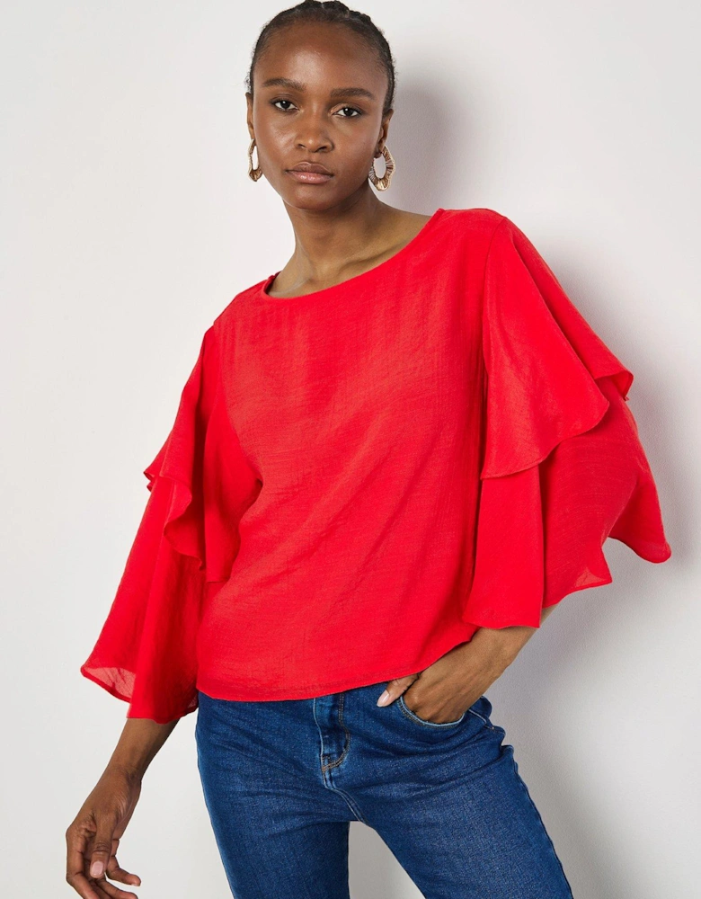 Layered Sleeve Slub Shimmer Top - Red