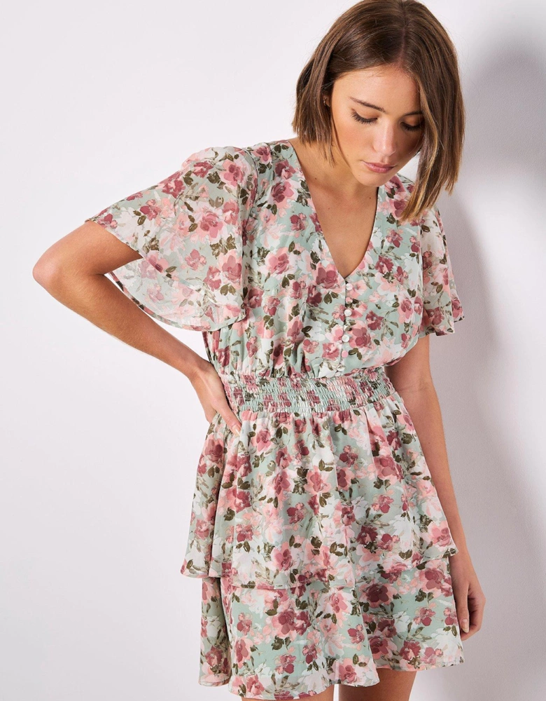 Watercolour Floral Layered Dress - Mint