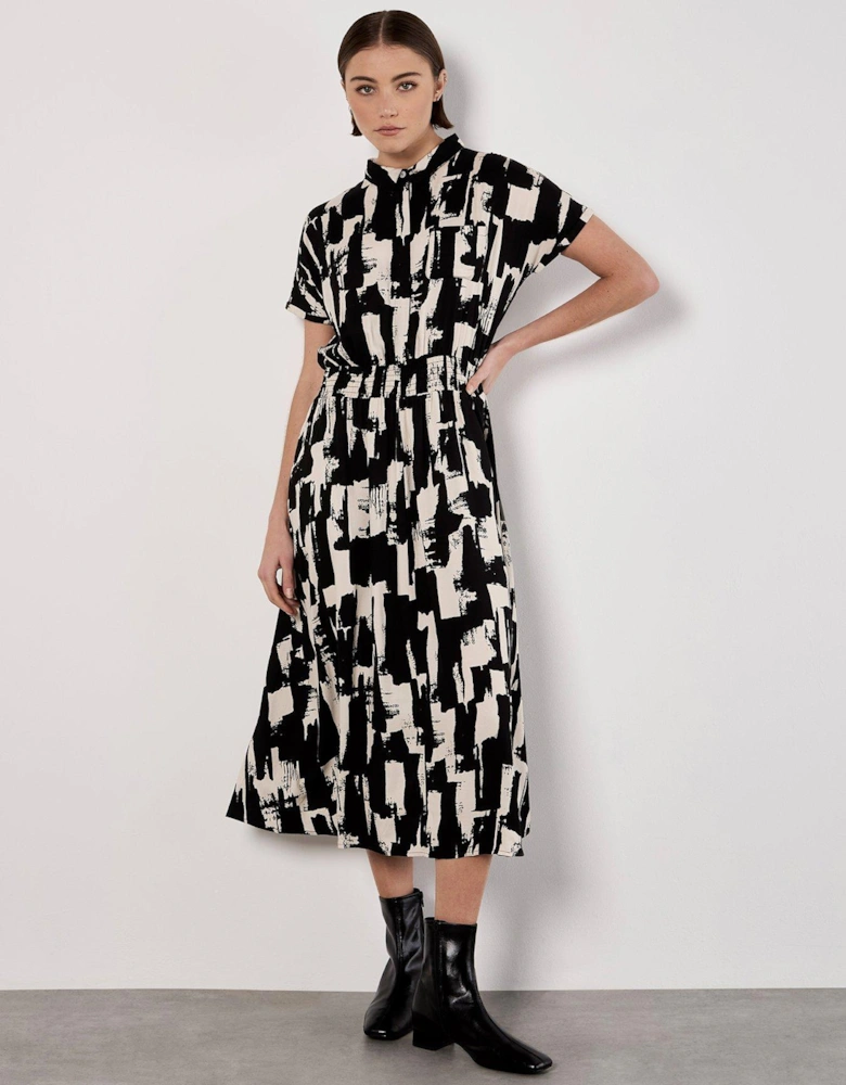 Square Brushstrokes Utility Dress - Black