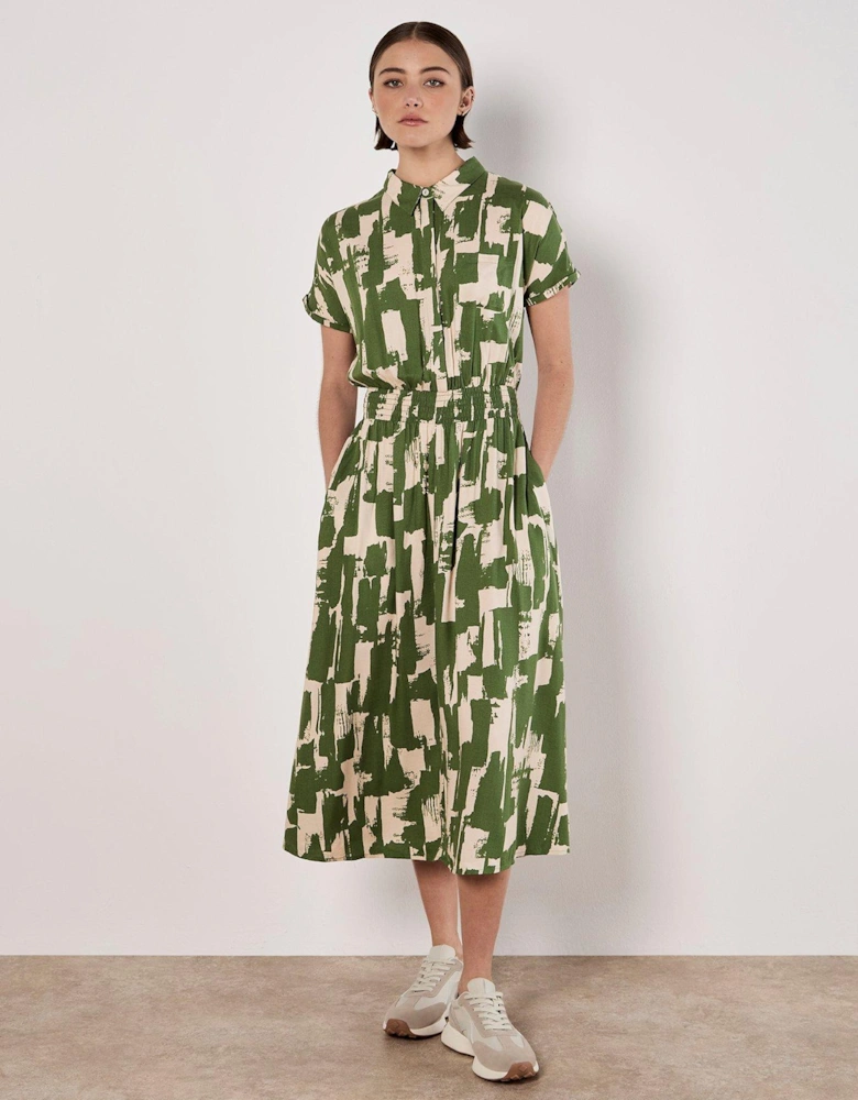 Square Brushstrokes Utility Dress - Green