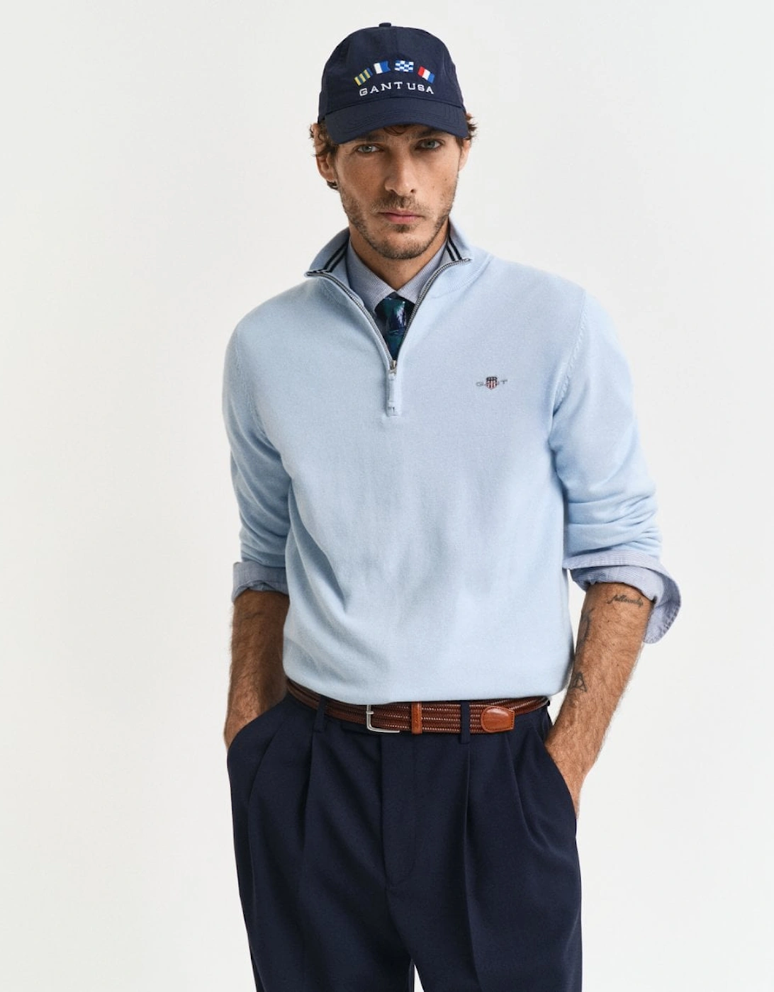 Gant Men's Blue Classic Cotton Half Zip Jumper - - : 42/Regular Xl