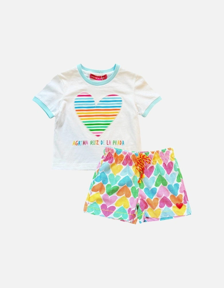 Girls Multicoloured Heart Short Set