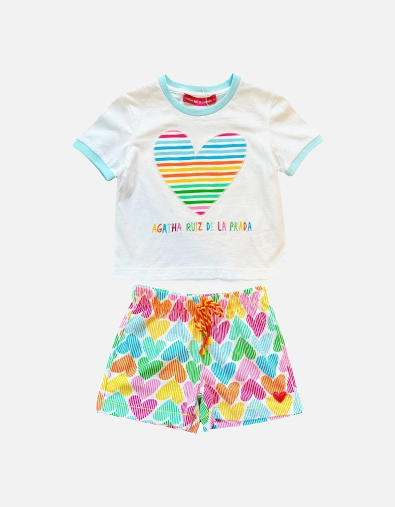 Girls Multicoloured Heart Short Set