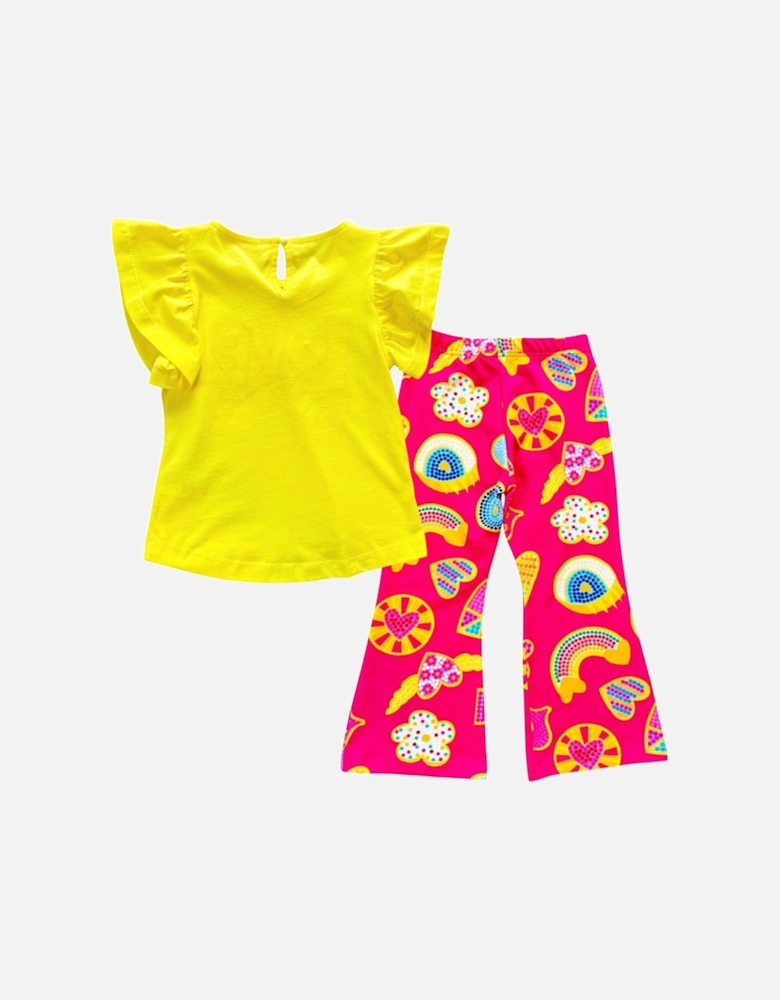 Girls Fuchsia Pink Print Flared Legging Set