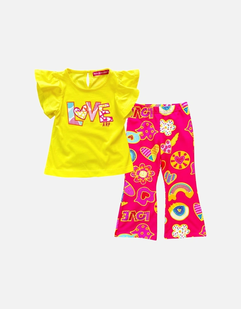 Girls Fuchsia Pink Print Flared Legging Set