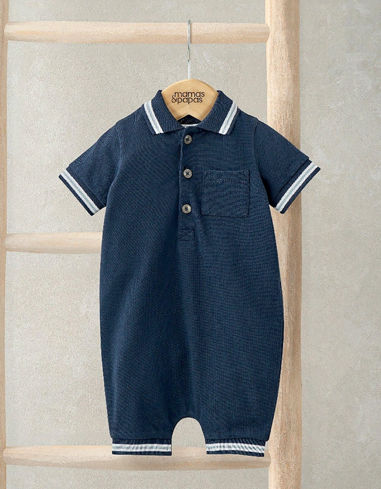 Baby Boys Polo Romper - Blue