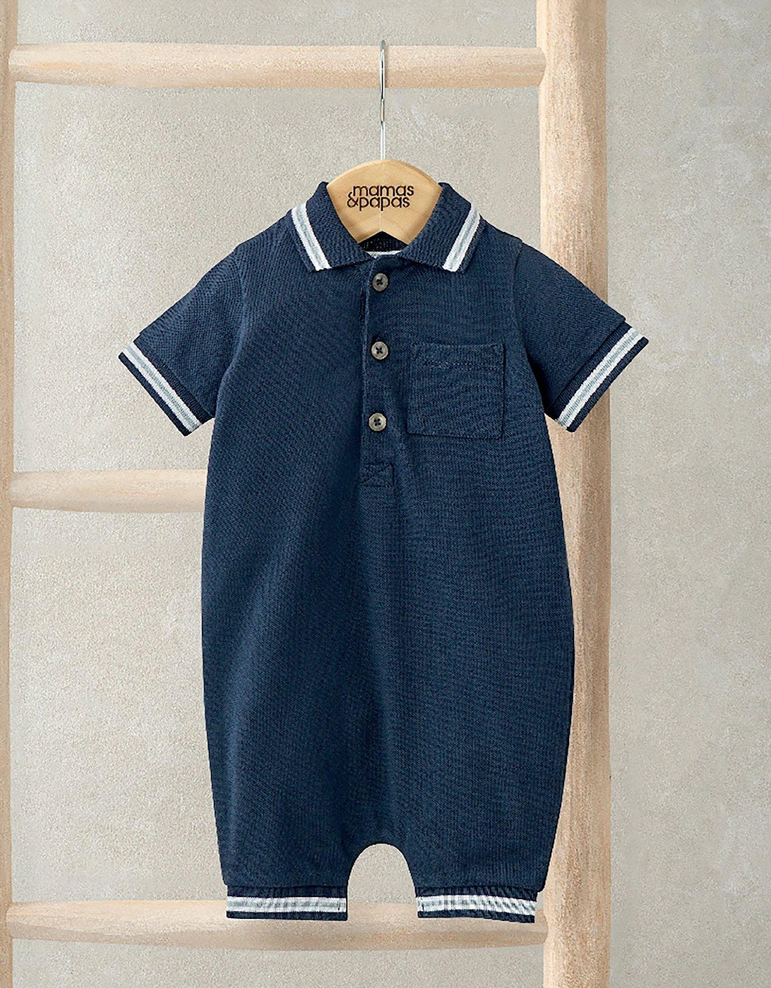 Baby Boys Polo Romper - Blue, 2 of 1