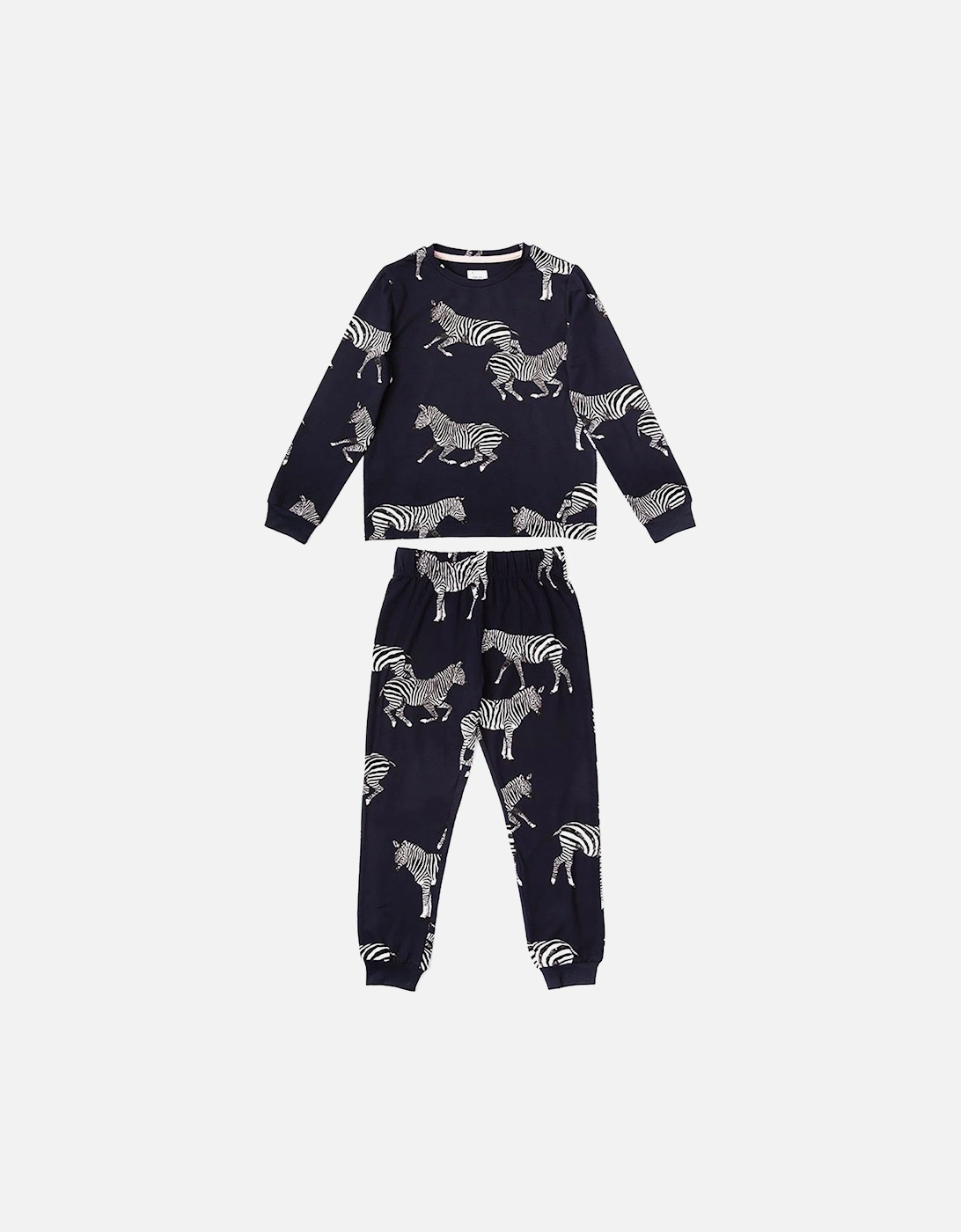 Kids Unisex Zebra Print Long Pyjama Set - Navy, 2 of 1