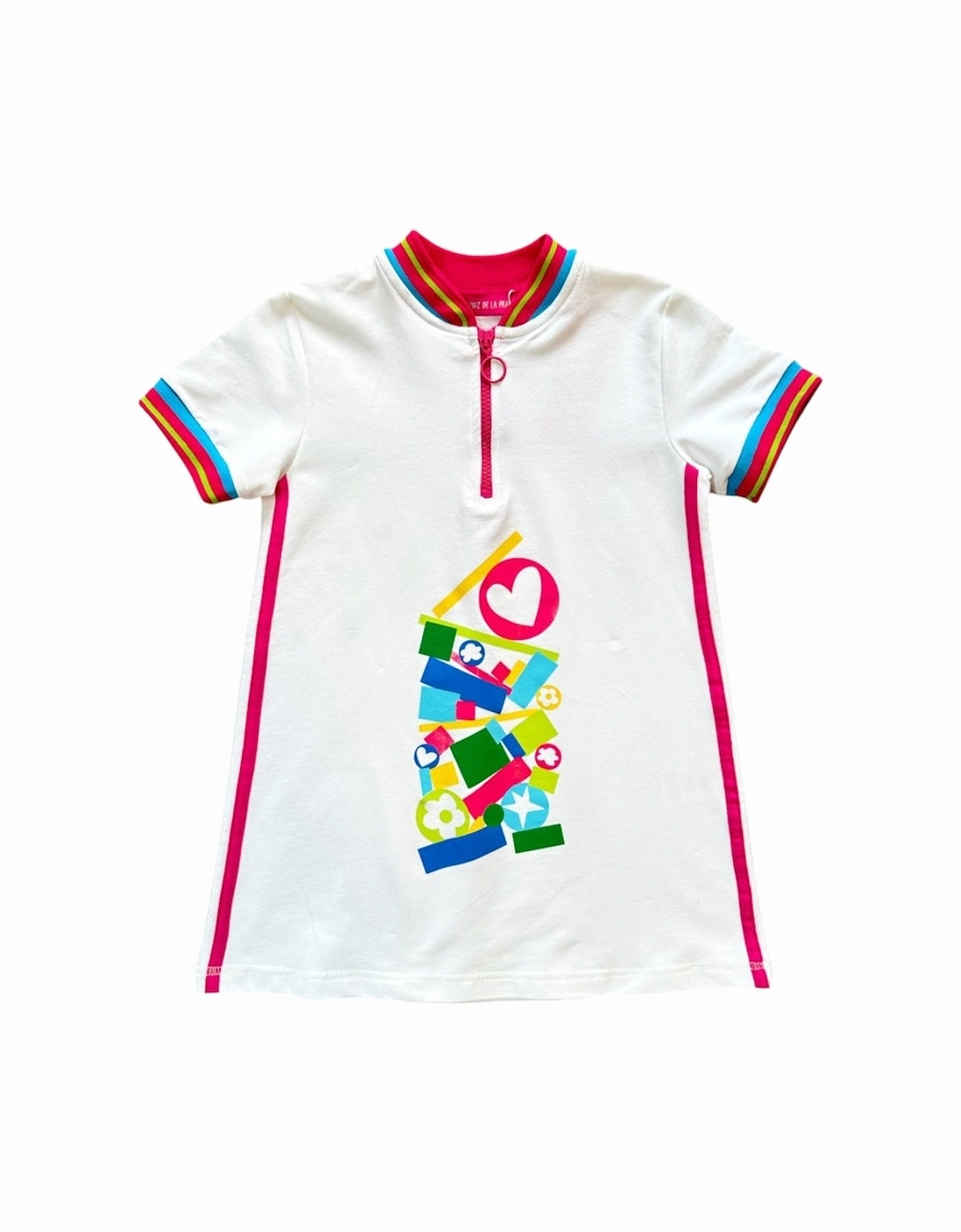 Girls White Multicoloured Jumper Dress, 3 of 2