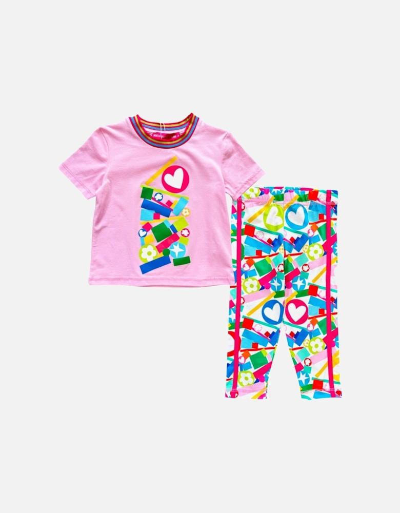 Girls Pink Multicoloured Print Legging Set