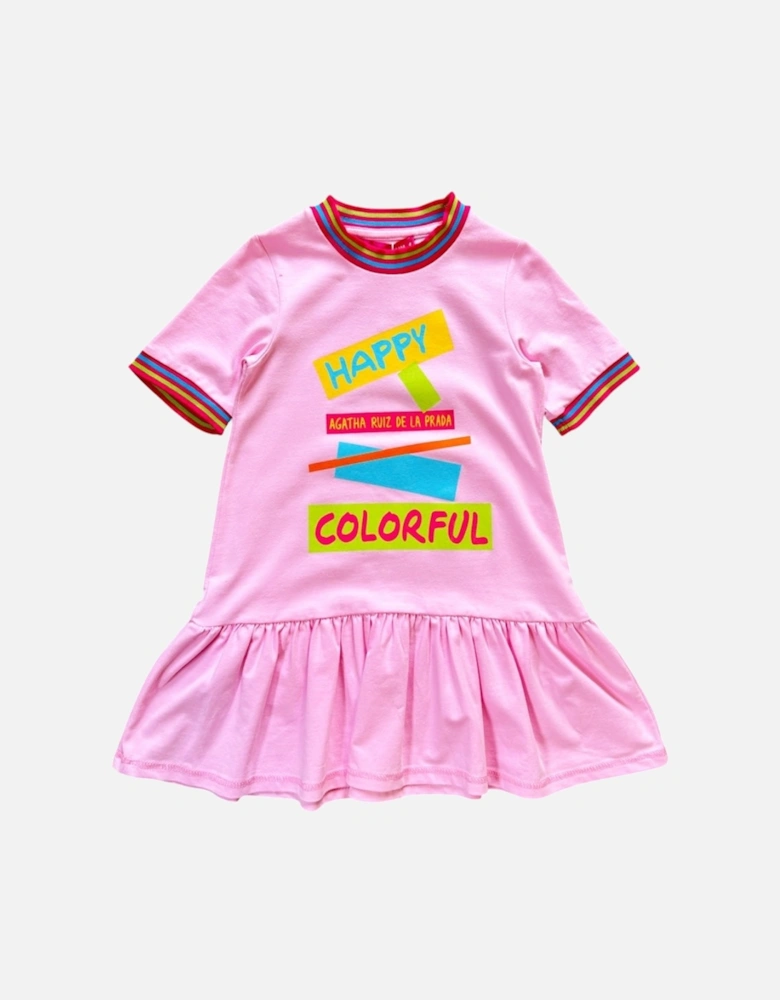 Girls Pink Multicoloured Dress