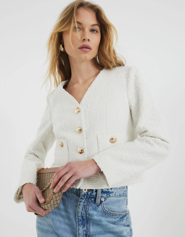 Pocket Detail Boucle Jacket - Cream