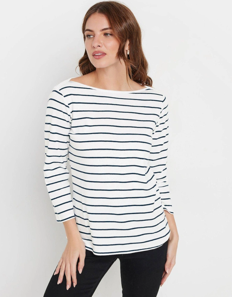 3/4 Sleeve Slash Neck Top - Blue