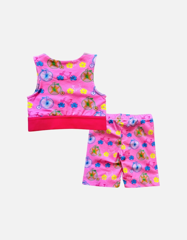 Girls Pink Crop Top and Cycle Short Set