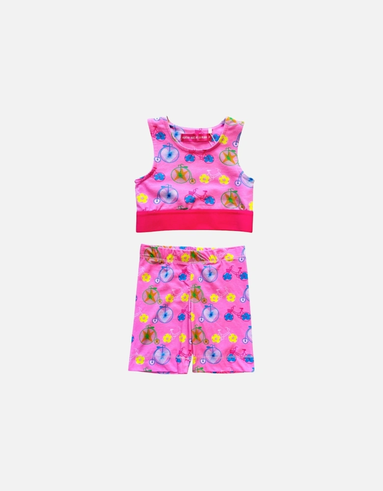 Girls Pink Crop Top and Cycle Short Set