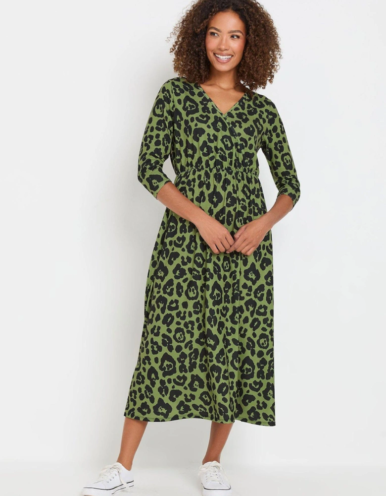 Long Sleeve Animal Jersey Dress - Green