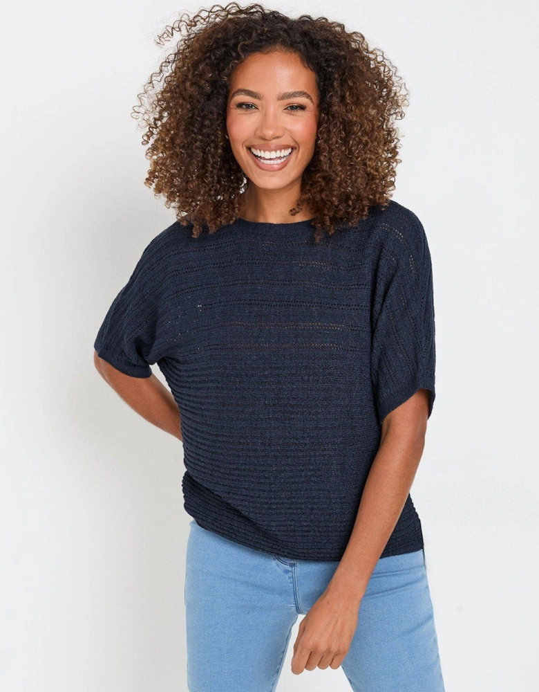 Slash Neck Short Sleeve Jumper - Blue